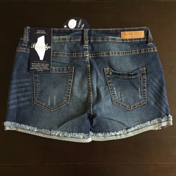 Distressed Jean Shorts - Dark Blue Denim Shorts - Picture 3 of 4